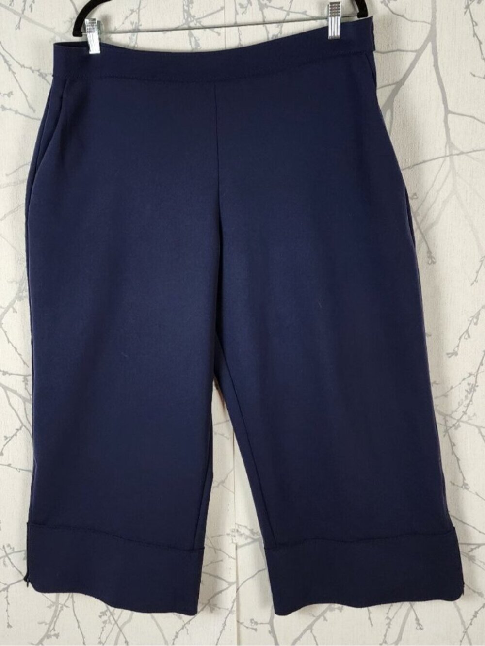 Marie Saint Pierre Navy Neoprene Ankle Zip Wide Leg Crop Pants